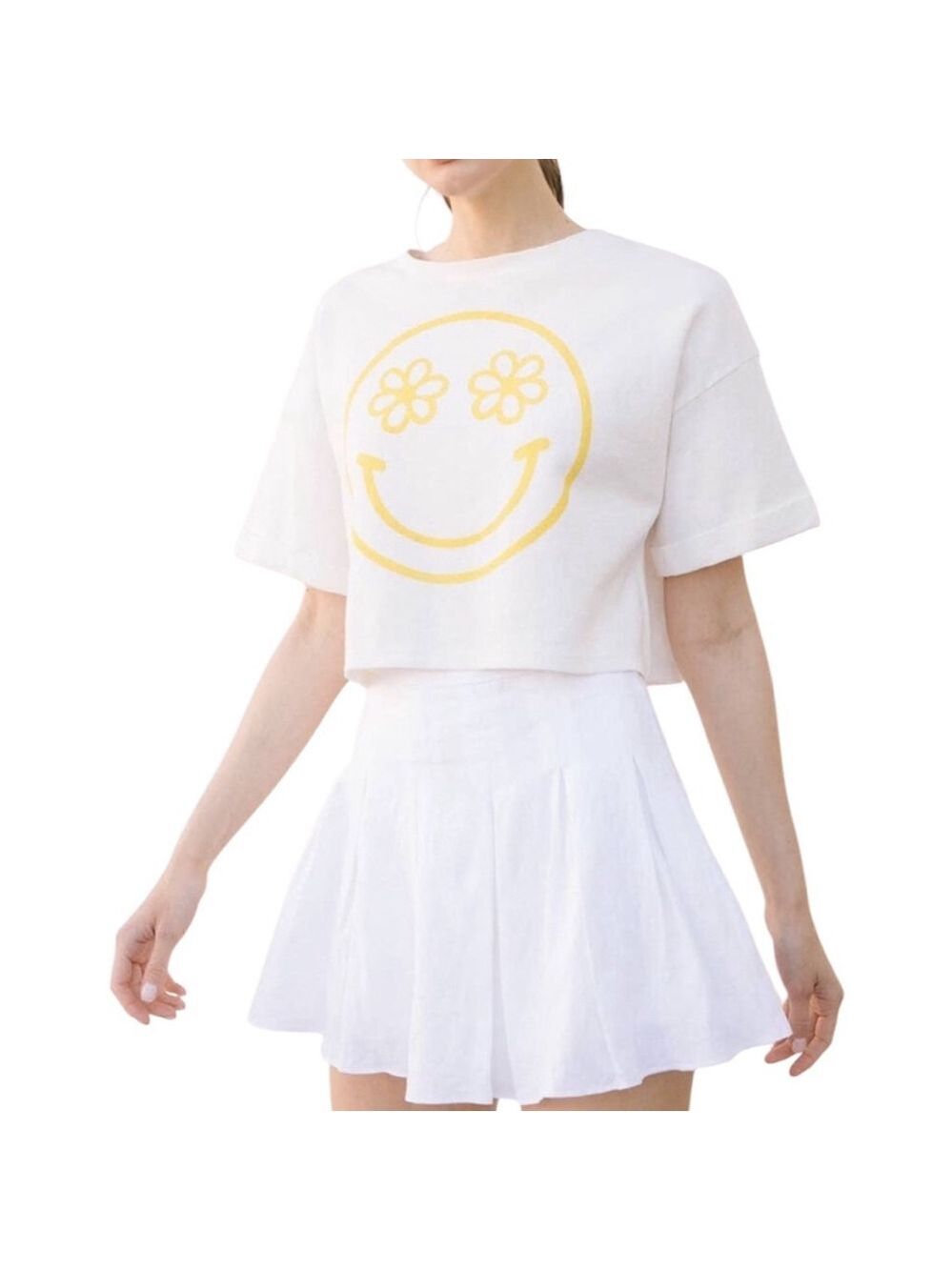 Storia White Crop Top with Smiley Face, Size L
